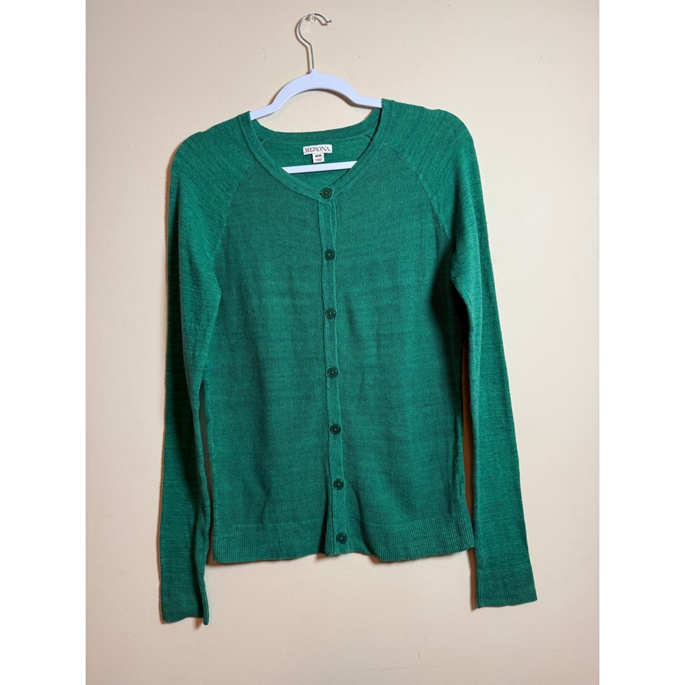 Merona Womens Green Marl Knit Button Front Cardigan Sweater Medium Long Sleeve